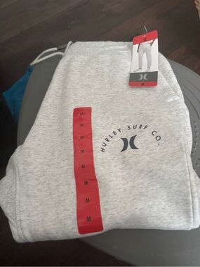 Hurley Light Gray Logo Sweatpants with Navy Emblem